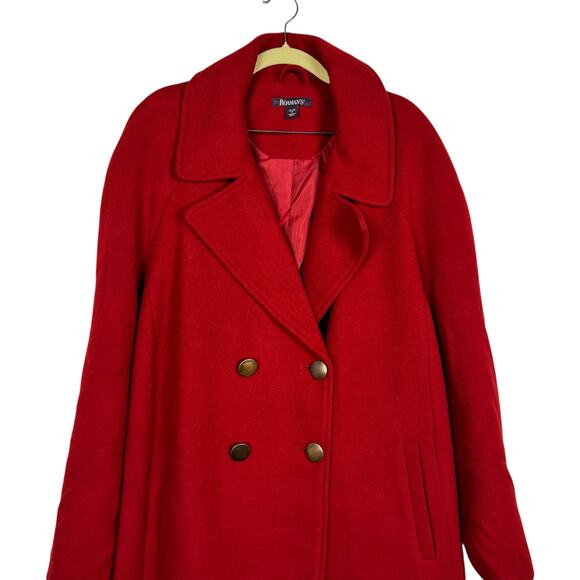 New Roaman's Red Classic Wool Blend Flare Out Pea Coat Sz 2X 26/28 Formal Preppy - Picture 2 of 11